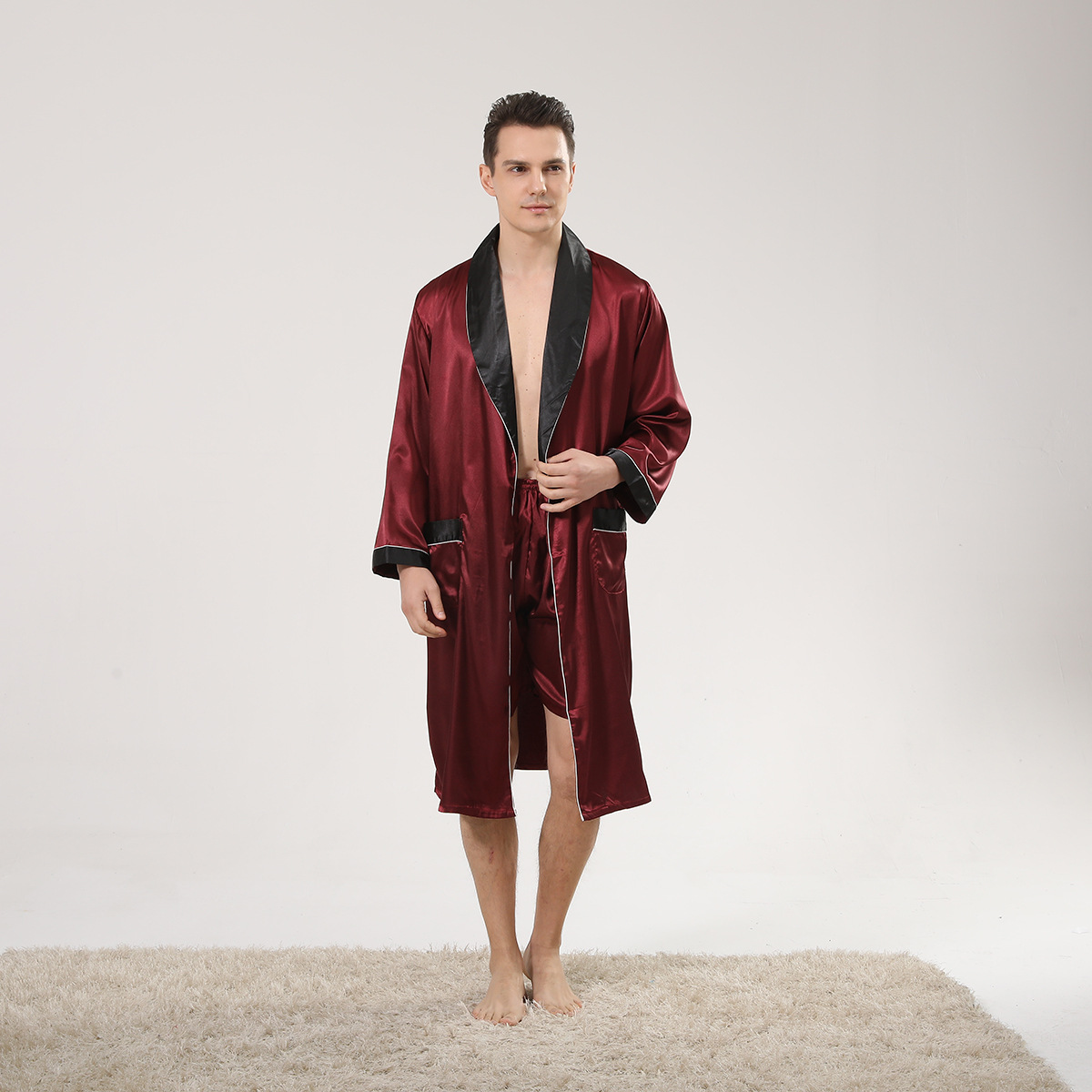Spring Black Shawl Collar Red  - Men'S Kimono Accessories 评论和价格